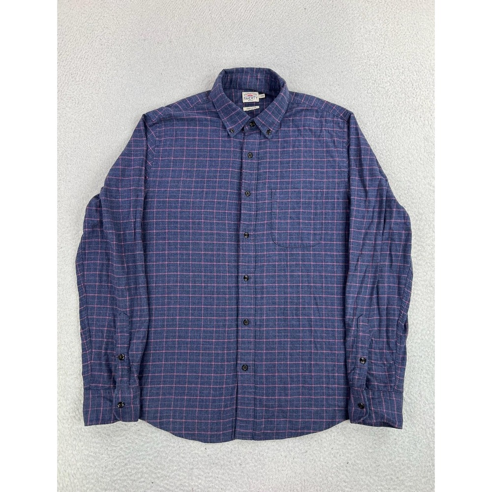 Faherty Mens Blue Pink Check Featherweight Flannel Button Up Shirt MWF2010 M